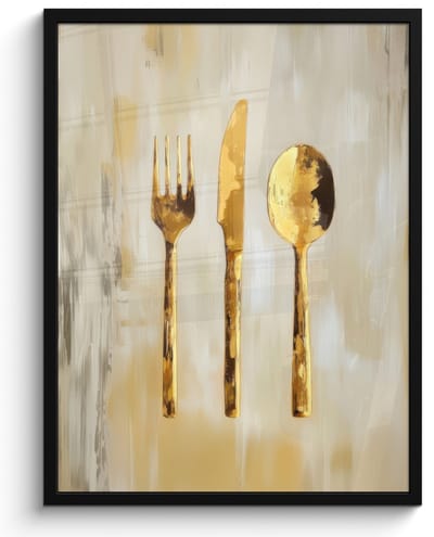 Poster in lijst - Fotolijst 50x70 cm - Posters - Verf - Goud - Bestek - Posterlijst zwart - Decoratie - Wanddecoratie woonkamer - Muurdecoratie slaapkamer
