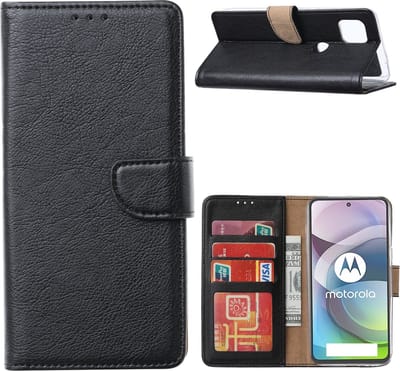 Hoesje geschikt voor Moto G10 Hoesje Book case / Hoesje geschikt voor Moto G20 Hoesje / Hoesje geschikt voor Moto G30 Hoesje Portemonnee Book Case - Kaarthouder & Magneetlipje met Pasjeshouder - Zwart