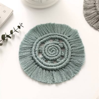 Macrame Onderzetter voor Glazen - Kaarsenhouder - 15 bij 15 cm - Blauw