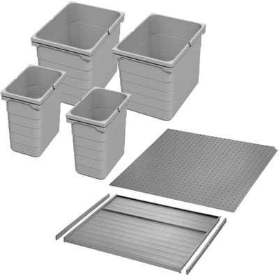 Ninka afvalscheidingssysteem eins2vier, rompbreedte 600 mm, aluminiumgrijs voor 16 mm zijdikte (2x7 l & 2x15 l)
