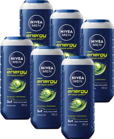 NIVEA MEN Energy Douchegel Mannen - 3-in-1 Shower Gel Met Mintextract - Shampoo - Voordeelverpakking - 6x 500 ml