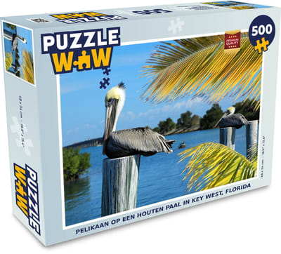 Puzzel Pelikaan op een houten paal in Key West, Florida - Legpuzzel - Puzzel 500 stukjes