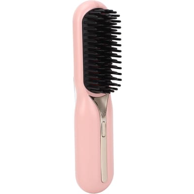 Brosse lissante à ions négatifs, peigne électrique à double usage pour boucler et lisser les cheveux rose