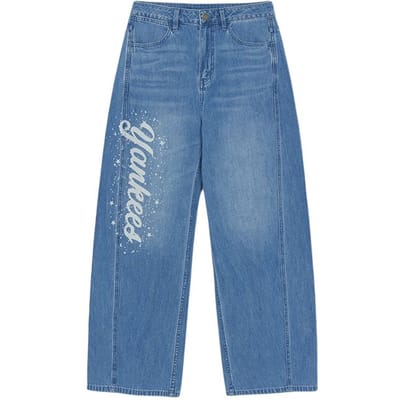 MLB New York Yankees Gebogen Pijp Middelhoge Losse Jeans Dames Onderkleding 3FDPB3161-50BLL M gray