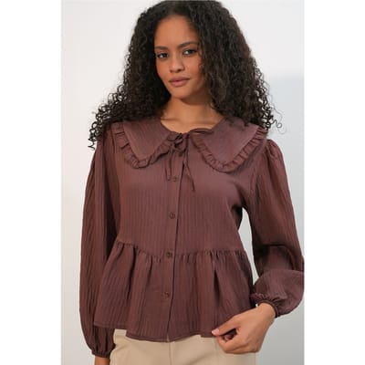 Dames Viscose-mix Blouse Met Baby Kraag