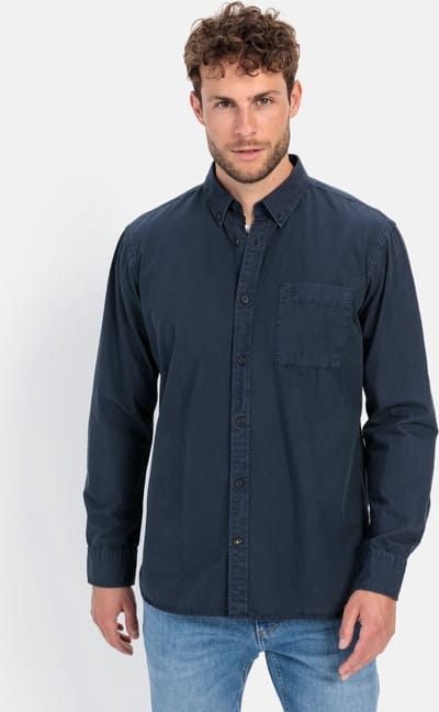 camel active Overhemd met lange mouwen van zuiver katoen - Maat menswear-M - Donker blauw