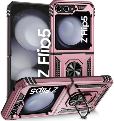 Hoesje Geschikt Voor Samsung Galaxy Z Flip 5 hoesje met Ring Houder - Anti-Shock Hybrid Armor case - Rose Goud