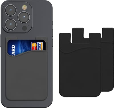 kwmobile 3x Kaarthouder Hoesje voor Smartphone - Zelfklevend - Zelfklevende Siliconen Kredietkaarthouder Zwart Grijs - Afmetingen 8,5x5,5cm
