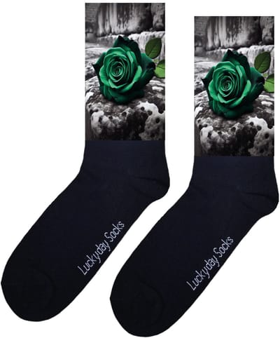 LuckyDay Socks - Groene roos sokken - Verjaardag cadeau vrouw en man - Vrolijke sokken - Valentijns cadeau - Kerst sokken - Grappige sokken - Leuke dames en heren sokken - Moederdag - Vaderdag - Socks maken Happy - Maat 37-44