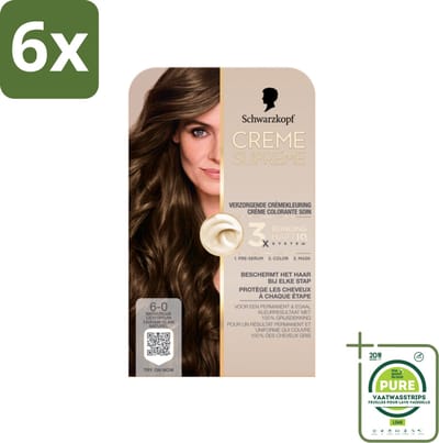 Schwarzkopf - Haarkleuring - Creme Supreme 6-0 - Natuurlijk Lichtbruin - 245g - Voordeelverpakking - 6 stuks - Haarverf - Permanente haarkleur