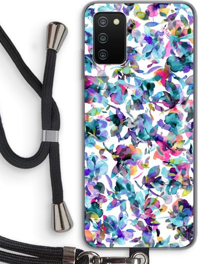 Hoesje met koord geschikt voor Samsung Galaxy A03S hoesje met Koord - Hibiscus Flowers - Telefoonhoesje met Zwart Koord - Bescherming aan alle Kanten en Over de Schermrand
