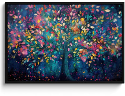 Poster in lijst - Fotolijst 120x80 cm - Posters - Kleurrijk - Boom - Magisch - Abstract - Posterlijst zwart - Decoratie - Wanddecoratie woonkamer - Muurdecoratie slaapkamer