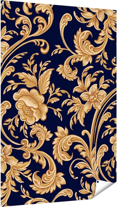 Gards Tuinposter Decoratieve Gouden Bloemen Achtergrond - 120x180 cm - Tuindoek - Tuindecoratie - Wanddecoratie buiten - Tuinschilderij