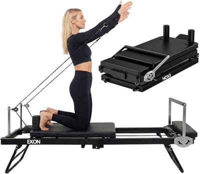 Exon Pilates Reformer - Pilates board - Buikspieren - Home workout - Pilates Bank Zwart - Inklapbaar & Verstelbaar