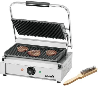 Elektrische Contactgrill - Geribbelde Grill - Snel Grillen - Instelbare Thermostaat - 41 cm Breed - Zilver