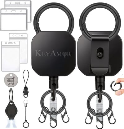 2 Stuks Dyneema Koord Uittrekbare Sleutelhangers met Karabijnhaken en Badgehouders - Trekkoord Skipashouder voor Dames/Heren - Skipas Badge/Sleutels - Broekclip Pashouder/Kaarthouder Sleutelkoord - Keycord\Keykoord Afrolmechanisme - Clip ID Houder