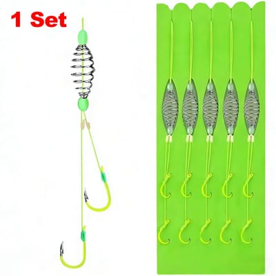 5pcs/set Hameçons Forts et Aiguisés Vert Fluorescent Hameçon de Pêche en Acier à Haute Teneur en Carbone pour Eau Salée Eau Douce 8