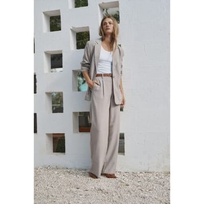 Only taupe dames broek   Straight fit   Steekzakken   Gemeleerd patroon   Knoop- en ritssluiting   High waist Taupe XL/32