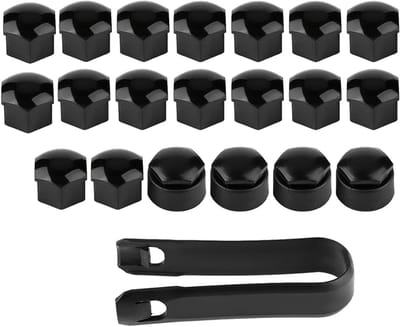 Set van 20 Wielmoeren 17mm met Universele Wielkappen en Verwijdertool voor Auto's en Voertuigen (Zwart)