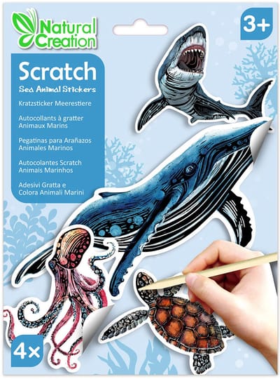 AVENIR Scratch Art Stickers - Zeedieren - 4 Stuks - 3 Jaar