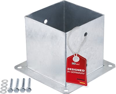 SOTECH opschroefbaar grondanker vierkant 140 x 140 mm, hoogte 152 mm, vuurverzinkt staal, grondcontactdoos voor vierkant hout - ideaal voor tuin of terras
