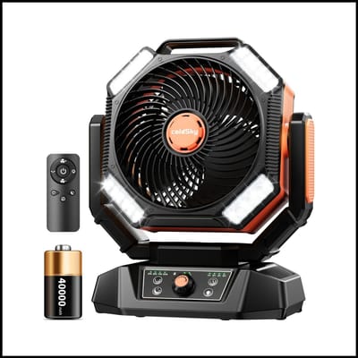 Camping Fan - Oplaadbare Ventilator 20000 mAh - 8 Snelheden - 4 LED-Lantaarns - Draagbare Buitenventilator