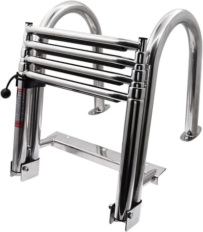 Vouwbare 4-treden bootladder van roestvrij staal, telescopisch met brede treden, ideaal voor zwembaden en marine gebruik, maximaal 200 kg draagvermogen