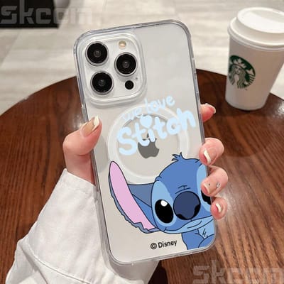 Disney Stitch en Angel Transparant Telefoonhoesje Voor iPhone 16 Pro Max 15 14 Plus 11 12 13 X XR XS Voor Magsafe Draadloze Oplaadhoes iPhone 15 Pro