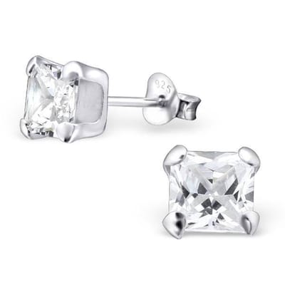 Aramat Jewels | Oorbellen | Zilveren Vierkante Zirkonia Oorbellen - 6mm | Transparant | |6mm | Zilver | Kinderen, Volwassenen | Verkleurd niet