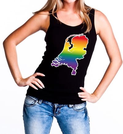 Nederland/Holland gaypride tanktop zwart - regenboog singlet zwart voor dames - gaypride S