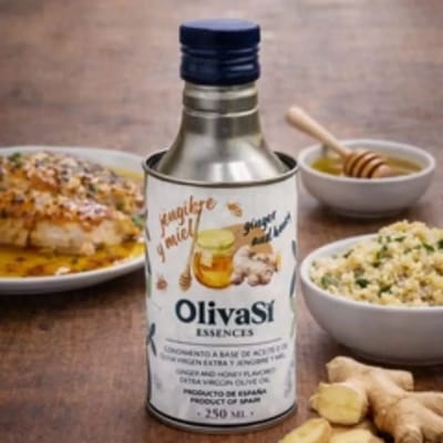 Olivia Si - Spaanse Extra vierge olijfolie met gember- en honingsmaak uit de streek Priego de Córdoba, Andalusië , blikje van 250 ml