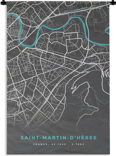 Wandkleed - Wanddoek - Saint-Martin-D'Hères - Frankrijk - Plattegrond - Stadskaart - Kaart - 120x180 cm - Wandtapijt