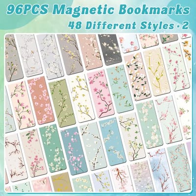 96 Stuks Magnetische Bladwijzers Bloemen – 48 Designs (2x) – Sterke Magneet Boekleggers – Aesthetic & Cute Bookmarks – Cadeau voor Vrouwen, Studenten en Lezers