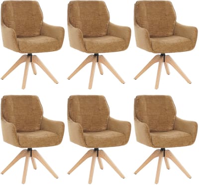 Set van 6 eetkamerstoelen MCW-Q37, draaibare keukenstoel, stof (680 g/m²) chenille, Oeko-Tex, hout MVG ~ mosterdgeel