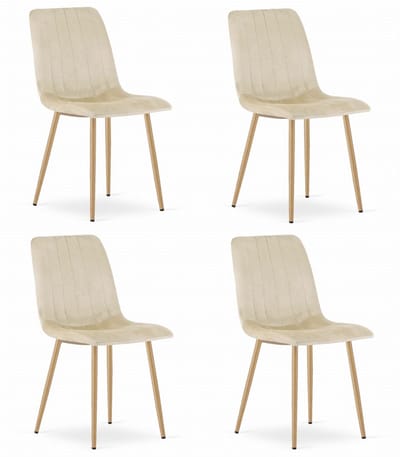 Set van 4 Eetkamerstoelen LAVA - Lichtbeige - Houtlook Metalen Poten - Velvet Bekleding - Industriële Stijl, Max. 110 kg, Ergonomisch Design, Comfortabele Zitting