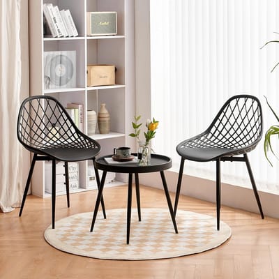Modern 3-delige Woonkamer & Eetkamer Set – 2 Design Stoelen + Salontafel – Compact, Zwart, Metalen Poten