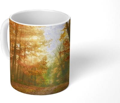 Mok - Koffiemok - Bos - Herfst - Zon - Landschap - Natuur - Bomen - Bladeren - Mokken - 350 ML - Beker - Koffiemokken - Theemok