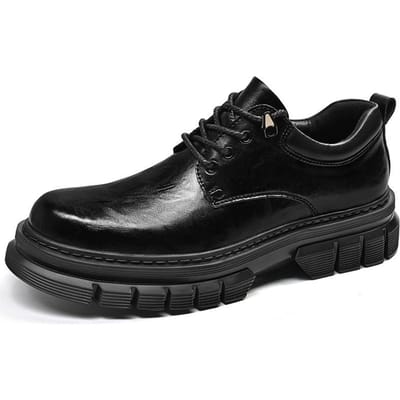 Herenschoenen Herfst Brits Zakelijk Kleding Casual Leren Schoenen Werk Dikke Zool Extra Hoogte, Zwart Grote Neus Mode Schoenen 43 zwart