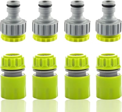 Set van 8 tuinslang aansluitingen, 4x 1/2 inch en 4x 2-in-1 kraanaansluitingen voor tuingebruik, duurzame plastic verbindingen en handige accessoires