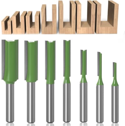 TOVBMUP 7 freessets - set met rechte schachtfrees - schachtdiameter 6 mm - houtbewerkingsgereedschap - enkel/dubbel snijdend - Geschikt voor houtbewerking, afwerken, groeven