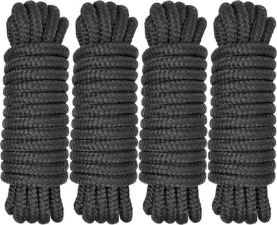 Meertouwen Set - Boot Touwen - Veilig Aanleggen - Dubbel Gevlochten Nylon - 1/2" x 15' 4 Pack - Zwart