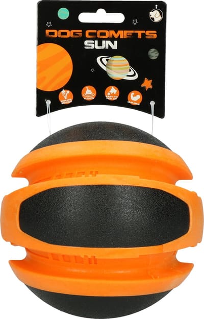 Dog Comets Sun - Ø14 cm - Hondenspeelgoed - Hondenbal - Stuiterend - TPR-Rubber - Oranje/Zwart