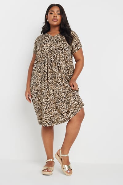 Yours Midi Jurk Met Luipaardprint En Plooidetail In Beige Size 42