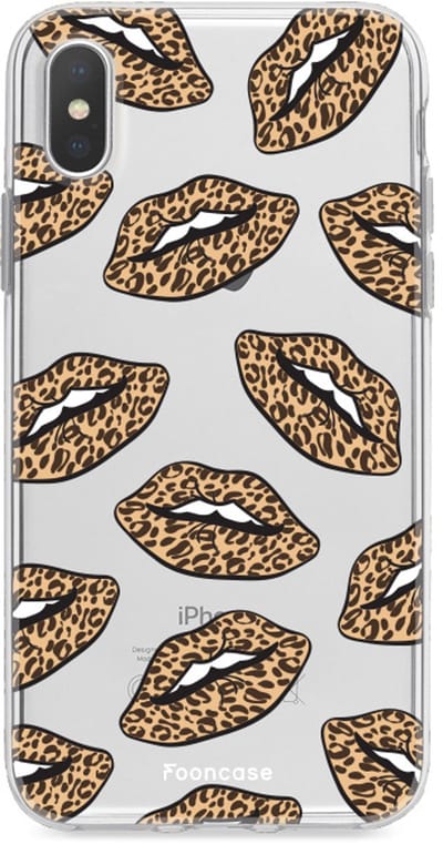 Fooncase Hoesje Geschikt voor iPhone X - Shockproof Case - Back Cover / Soft Case - Rebell Leopard Lips (leopard lippen)