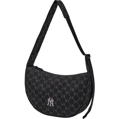MLB New York Yankees 25FW Mode Polyvalent Réglable Diamant Vieux Motif Nylon Polyester Sac Bandoulière Sacs Unisexes 3ACRMV45N Black,Shopping Bag Set(Basic Set+Shopping Bag)