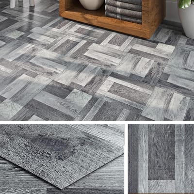 Vinylvloer Tegels Zelfklevend 30x30CM PVC Vloerbedekking Houtlook Grijs Waterdicht voor Badkamer, Keuken en Hal