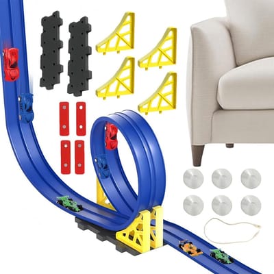 Racebaan Set Kinderen - Autobaan Speelgoed - Fantasierijk Spel - Verstelbare Baanopbouw - 4 meter - Blauw