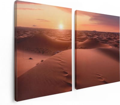 Artaza Canvas Schilderij Tweeluik Woestijn in de Sahara bij Zonsondergang - 120x80 - Foto Op Canvas - Canvas Print