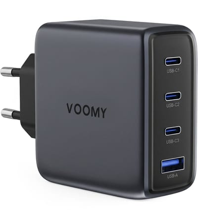 Voomy USB C Adapter 140W - Oplader - Snellader - USB C Lader - Universeel - 2 USB C & 1 USB A Poort - Geschikt voor Laptop, telefoon, tablets en meer - Space Grey