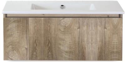 Frozen 3D Badmeubelset 100 cm - Greeplijst in Kleur - Grain Oak - Keramische Wastafel Wit Zonder Kraangat